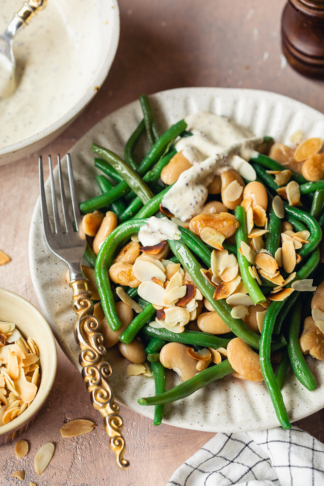 Haricots verts et blancs à la moutarde